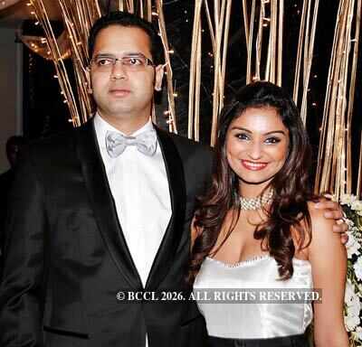 Rahul Mahajan with wife Dimpy and mother Rekha (C) during their first ...
