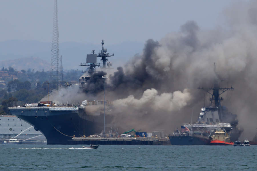 Fire breaks out on US warship in San Diego