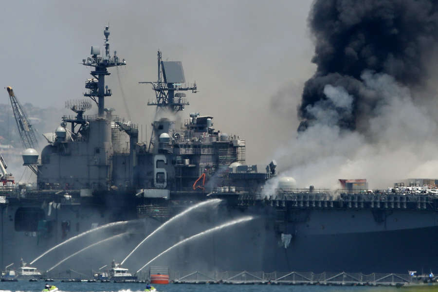 Fire breaks out on US warship in San Diego