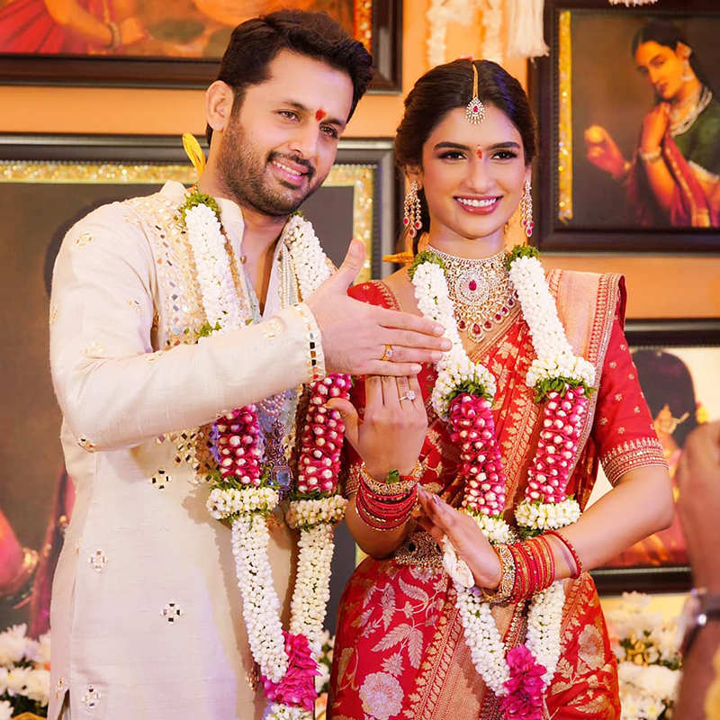 Candid pictures from actor Nithiin and fiance Shalini’s engagement celebration