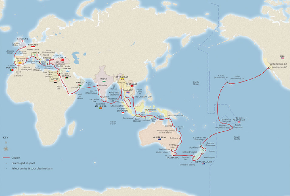 This 136-day cruise will set sail in 2021, and will take you to 27 countries This 136-day cruise will set sail in 2021, and will take you to 27 countries