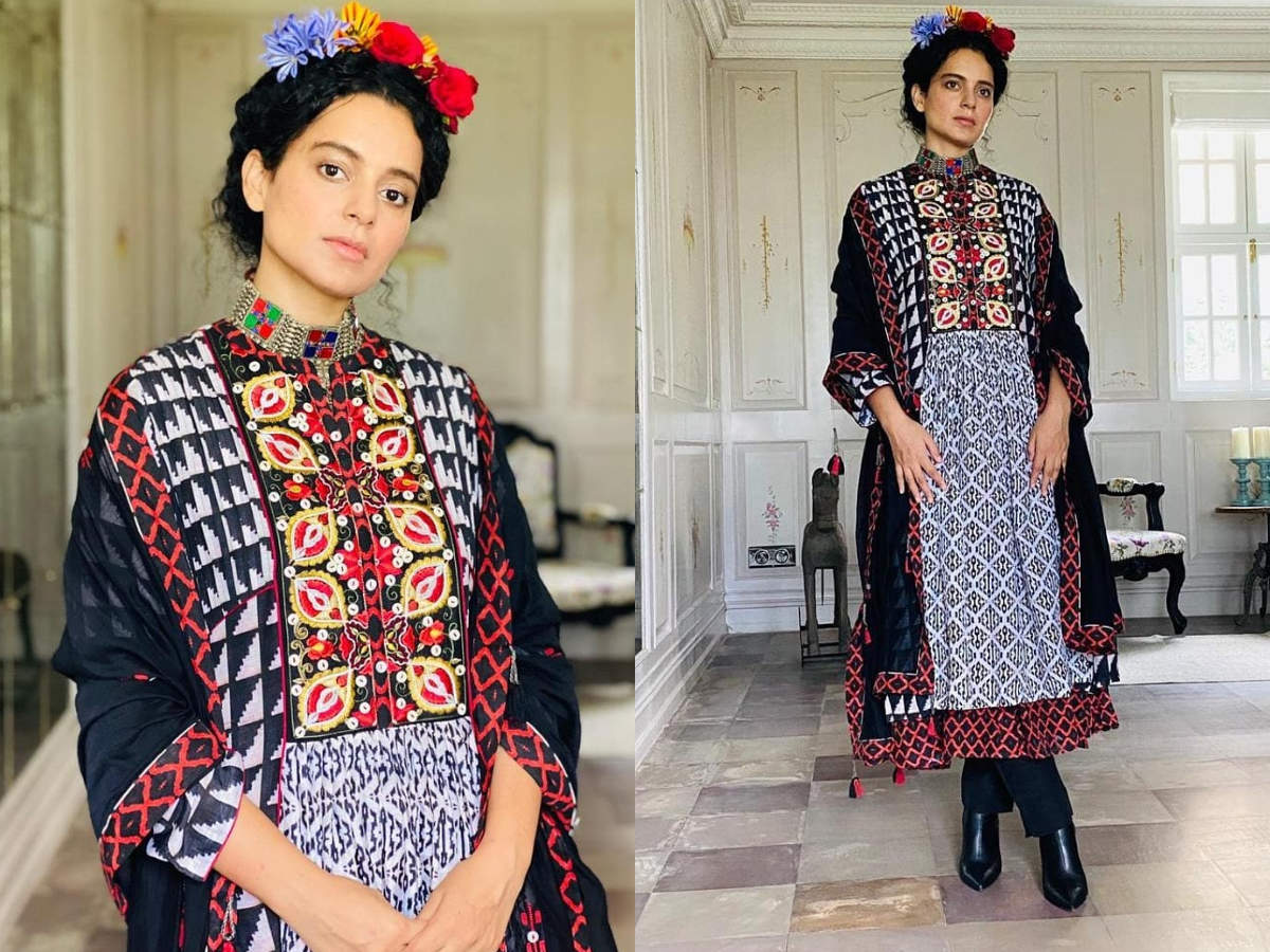 Kangana Ranaut gives Frida Kahlo vibes in this boho black kurta set | The  Times of India