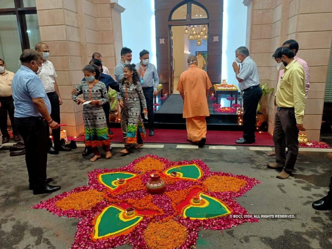 Pictures of Yogi lighting up his house with diyas ahead of 'bhumi pujan'