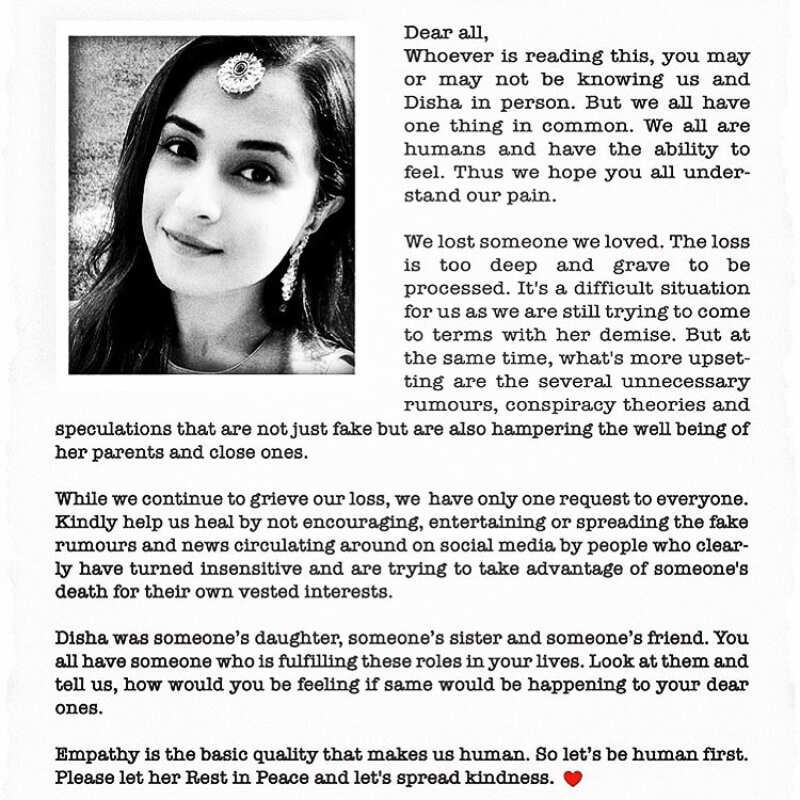 Disha Salian's father: News of rape, murder & political connection cooked by media