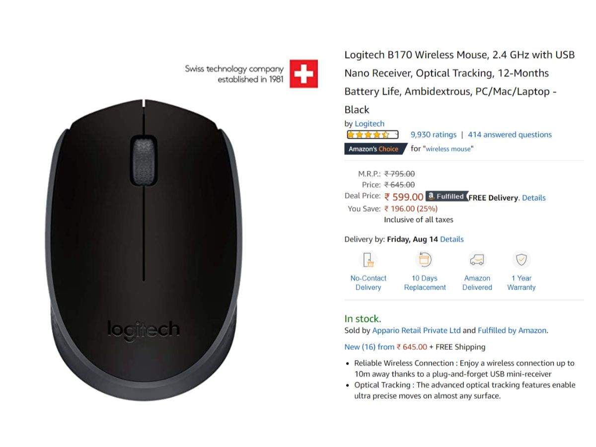 Logitech B170 Wireless Mouse Available At Rs 599 Original Price Rs 795 Gadgets Now
