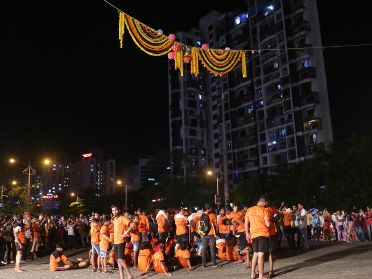 Dahi Handi celebration at night in Navi Mumbai, Maharashtra, India. 24-AUG-2019