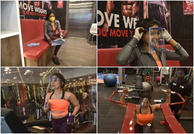 Sakshi Hits The Gym Armed With Face Shield Mask And A Lot Of Care Tamil Movie News Times Of India