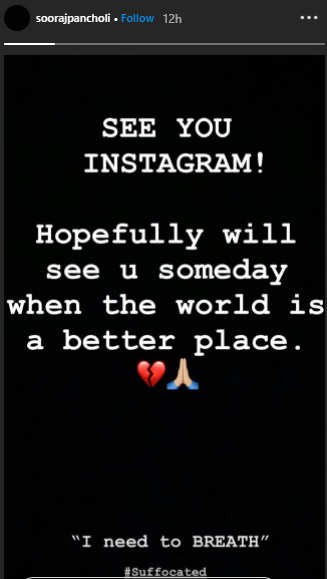 Sooraj Pancholi quits Instagram; deletes all posts except 1 2