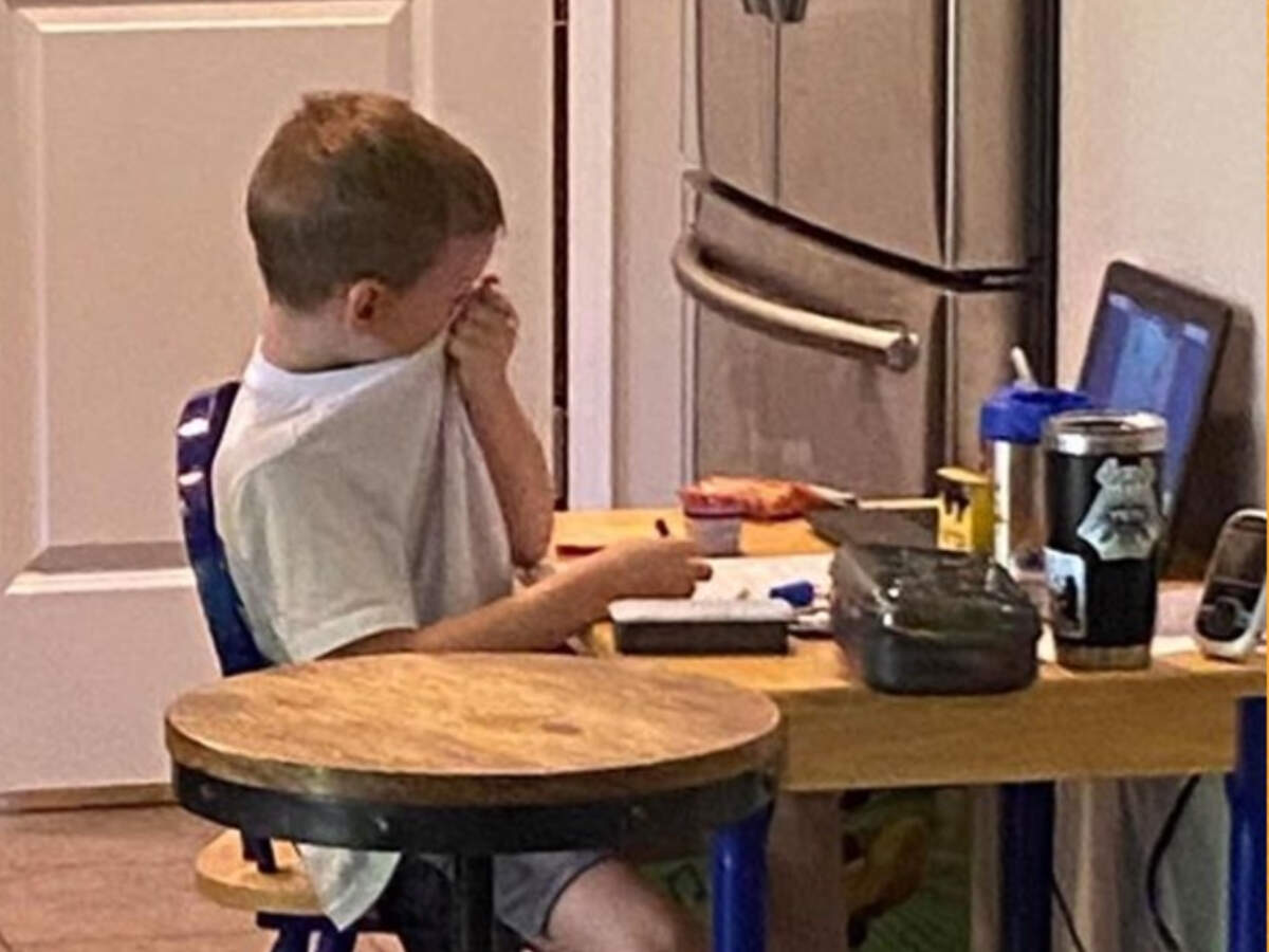 Kid crying attending online classes Kid crying attending online classes