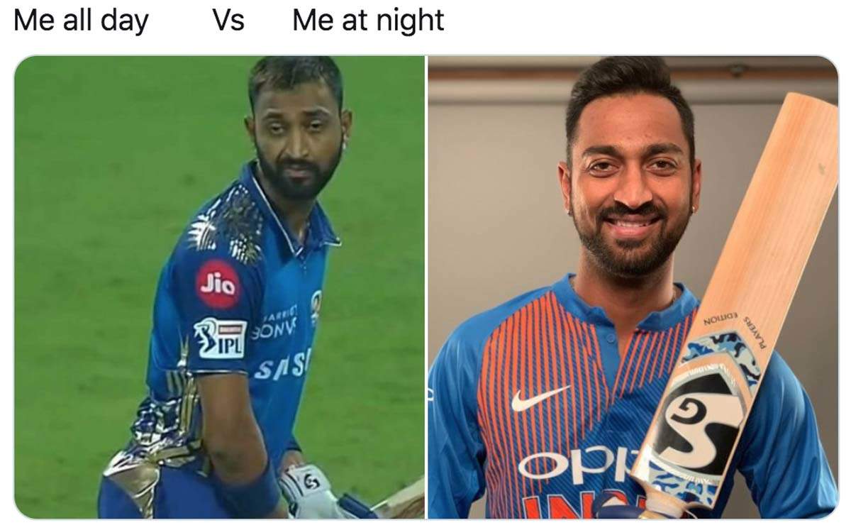This photo of Krunal Pandya from MI vs RR match generates hilarious memes