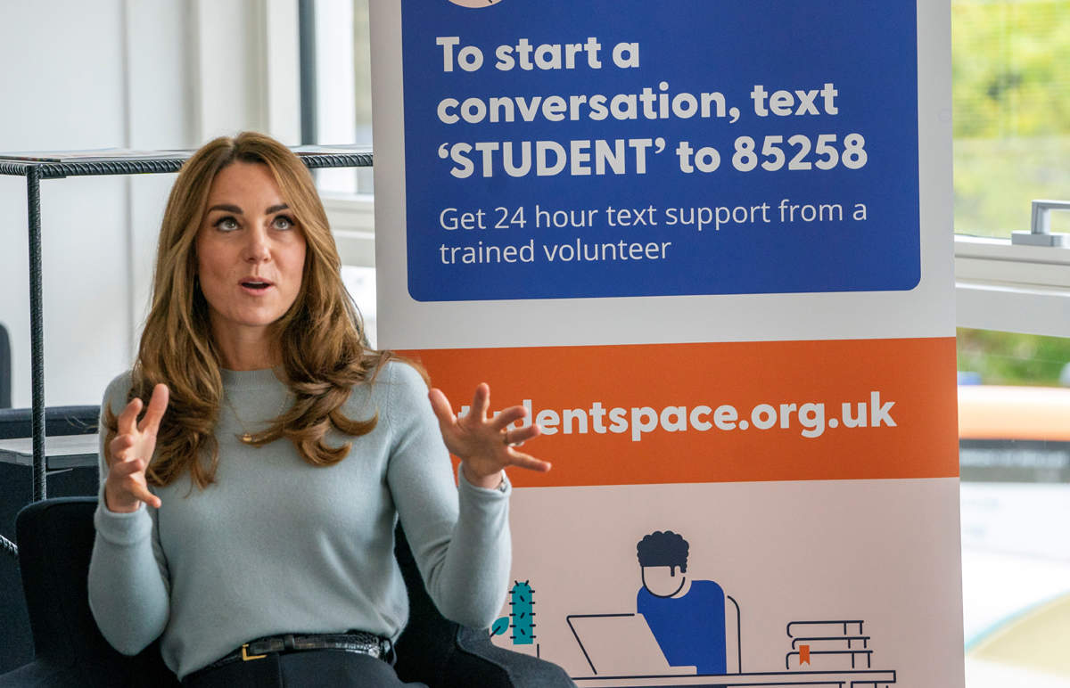 Britain's Catherine, Duchess of Cambridge, visits the University of Derby to discuss students' mental health amid coronavirus pandemic