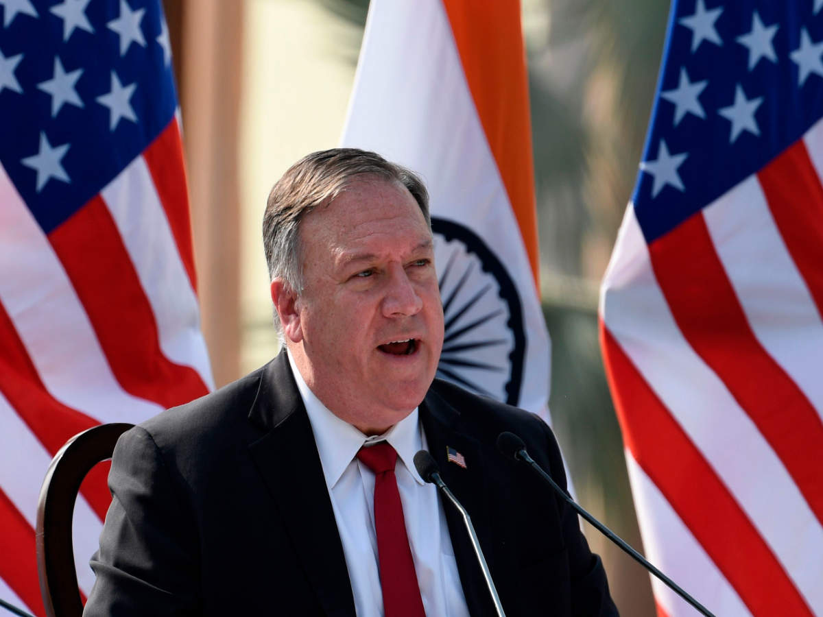 US secretary of state Mike Pompeo speaks during a joint press briefing in the lawns of Hyderabad House in New Delhi on October 27, 2020 (AFP)