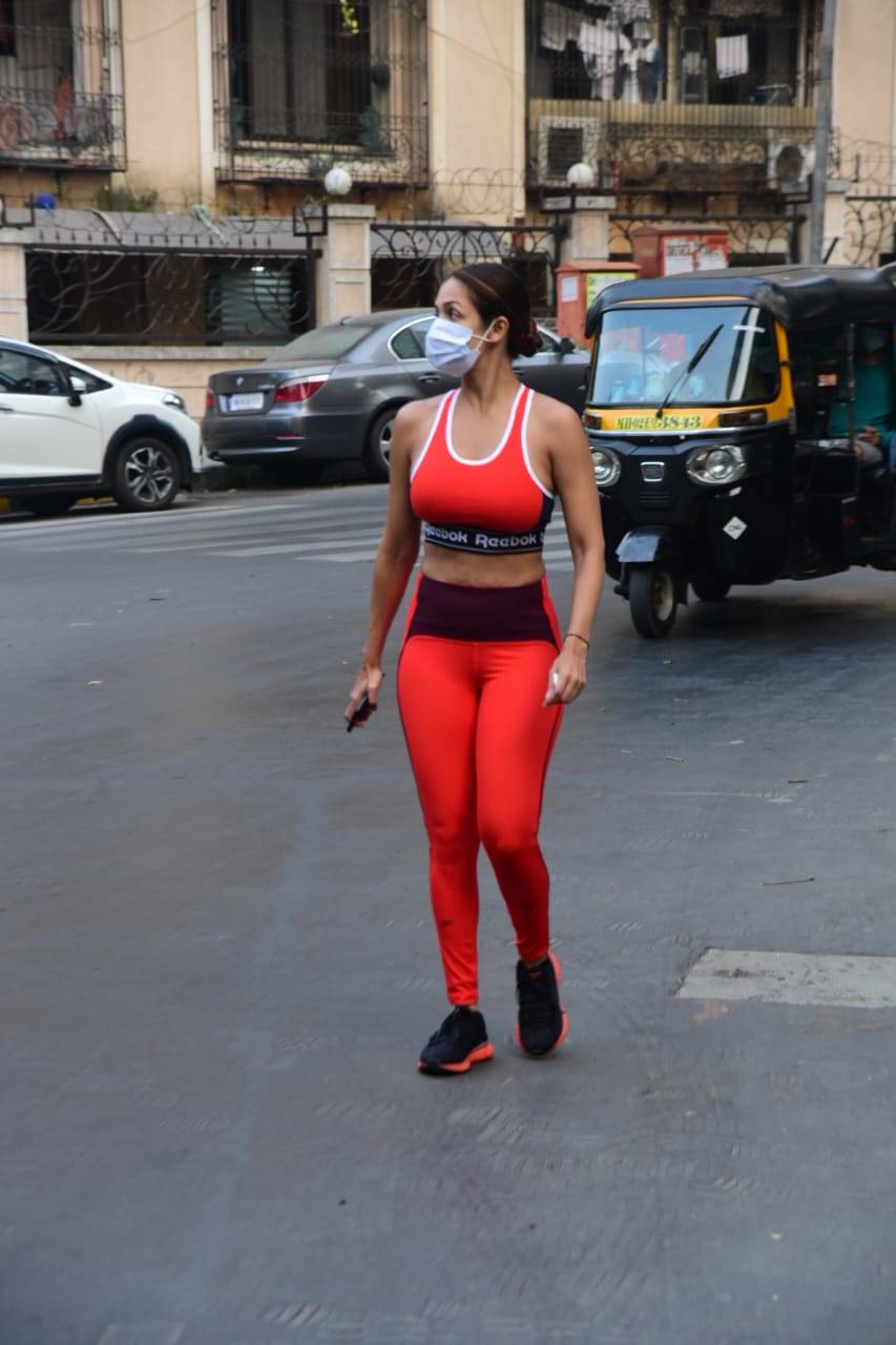 red gym suit