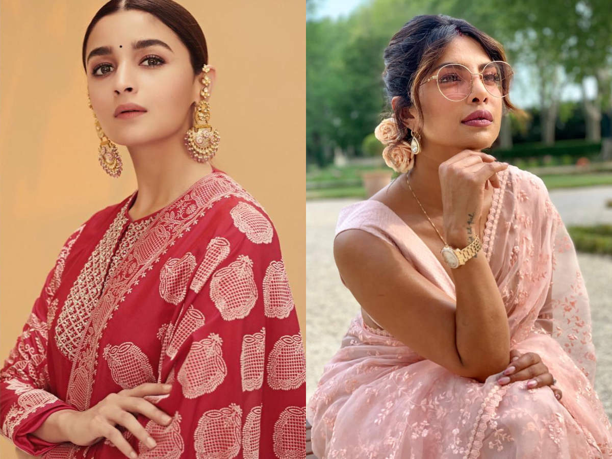 Alia Bhatt's salwar-kameez look to Priyanka Chopra's sari look: Bollywood  celebrity-inspired Karwa Chauth looks | The Times of India