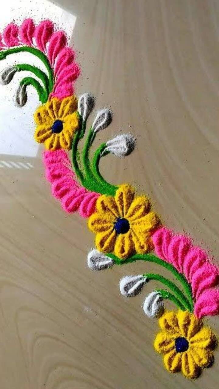 Simple Flow Less Rangoli Simple Rangoli Designs With Flowers And Colours