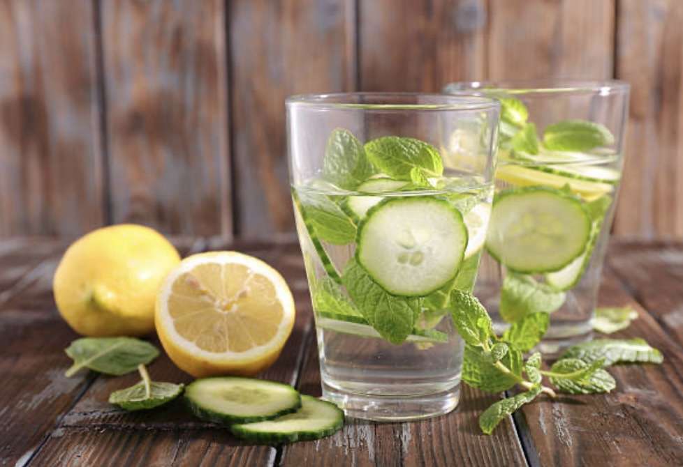 Adding lemon, cucumber, mint makes water more palatable