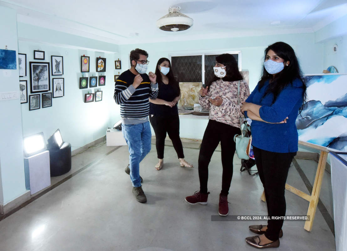 Jaipurites attend an abstract art exhibition