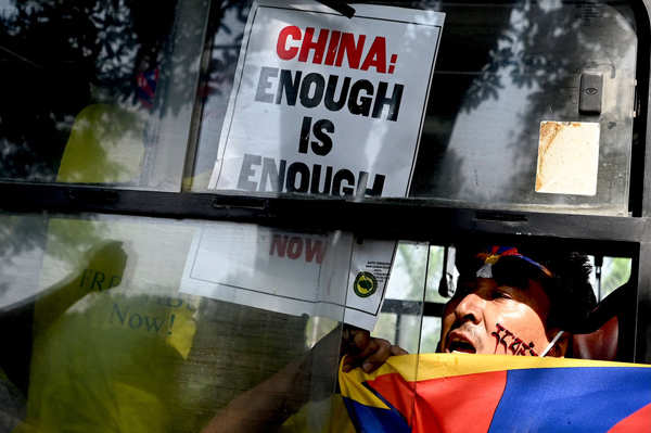 Tibetan refugees hold anti-China protest