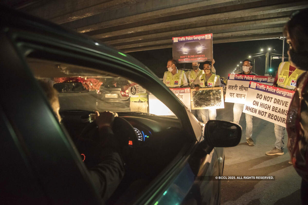 Awareness drive on usage of high beam headlights in Gurgaon