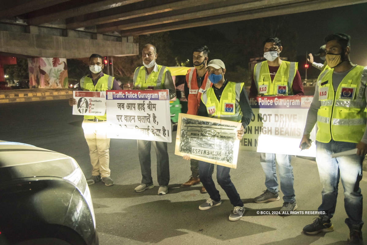 Awareness drive on usage of high beam headlights in Gurgaon