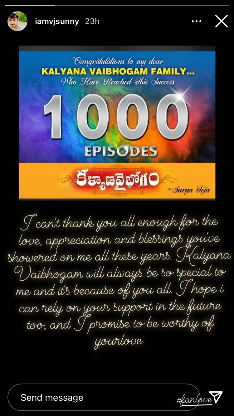 Kalyana Vaibhogam Completes 1000 Episodes Actor Vj Sunny Shares An Emotional Note Times Of India