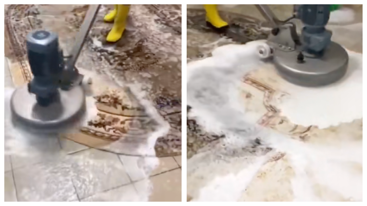 Satisfying: Old rug gets a deep clean