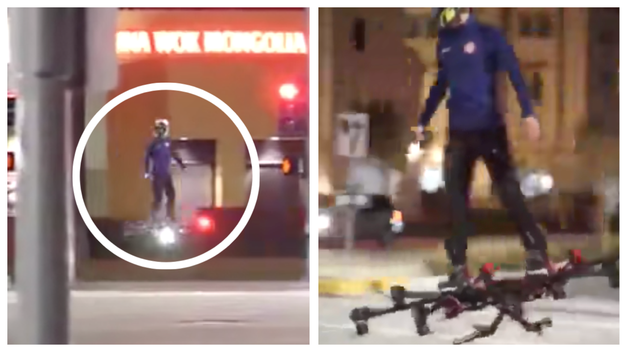 Future is now: Man commutes on droneDrone commute