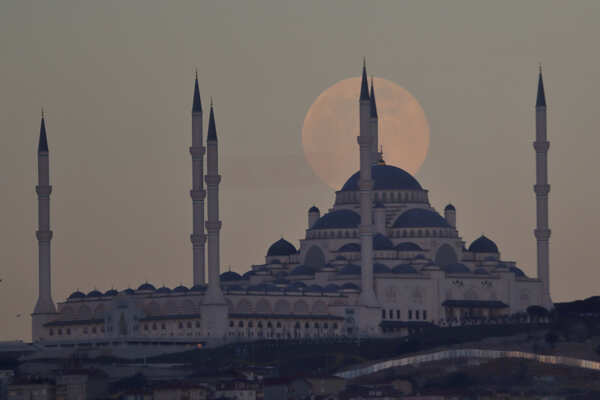 Spectacular pictures of 'pink' supermoon across the world