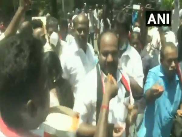 Despite EC ban on victory processions, DMK workers celebrate outside party HQ in Chennai