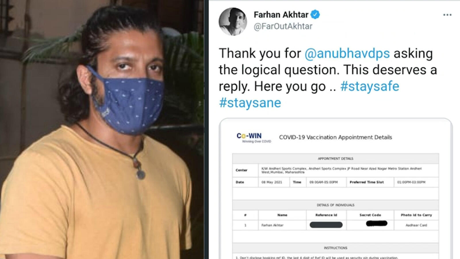 Farhan Akhtar shares screenshot of CoWIN booking slot after trolls ...