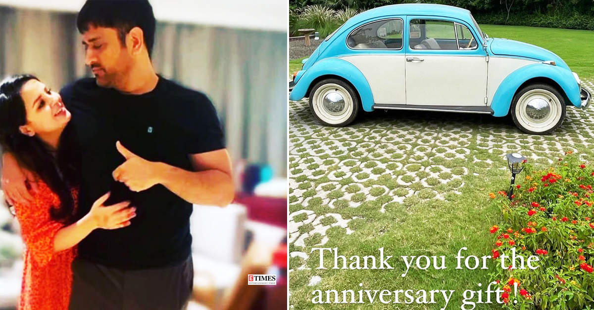 ​Photos: MS Dhoni gifted vintage car to Sakshi on anniv