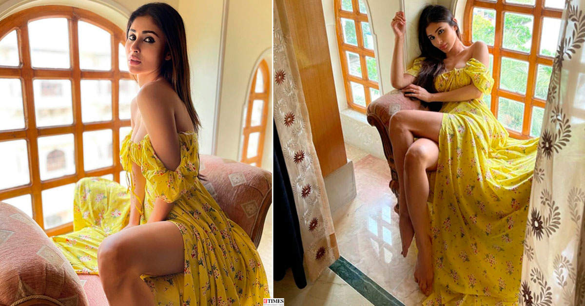 Mouni Roy is making heads turn with her stunning pictures in thigh-high slit yellow floral dress