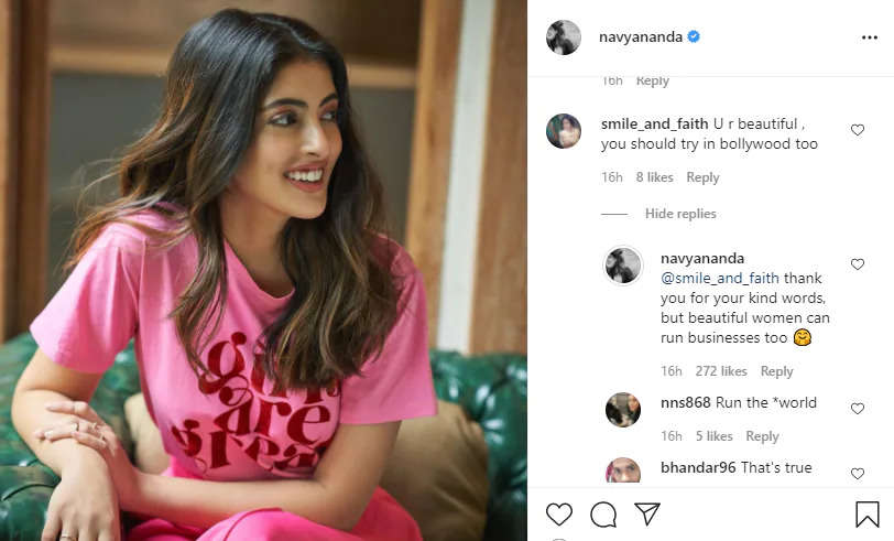 Sesprua Navya Naveli Nanda Replies To A Fan Who Wants Her To Try In 