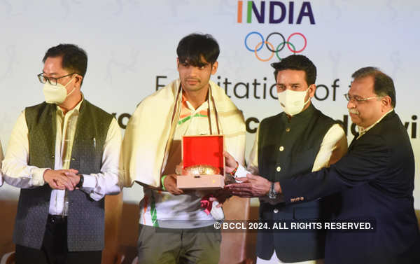 Pictures from grand felicitation ceremony for Indian Olympic medal-winners