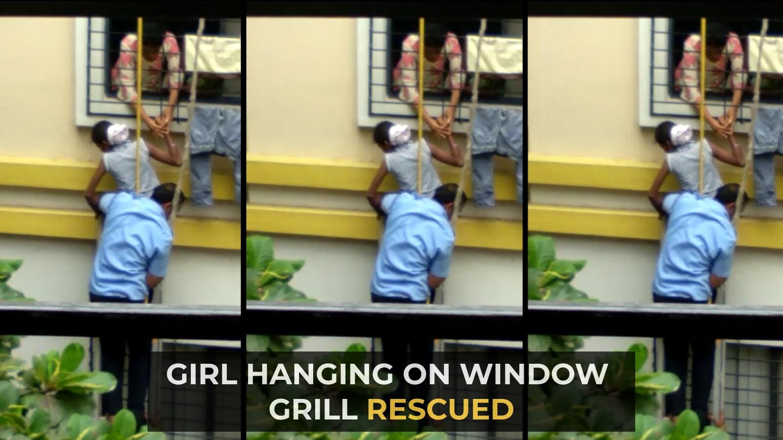 Watch: Girl falls out of Pune highrise building, gets stuck in window grill