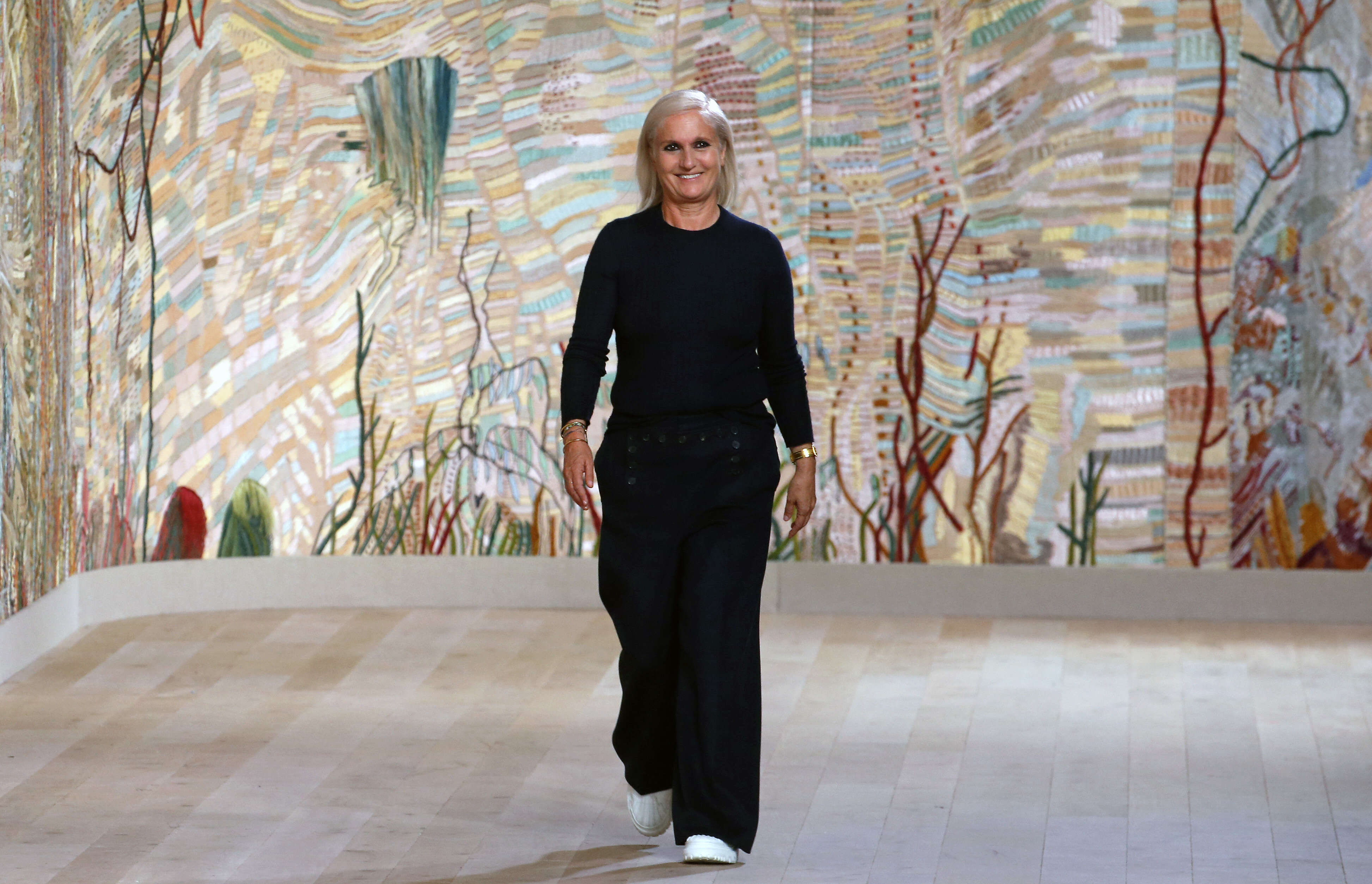 Dior's Maria Grazia Chiuri used a backdrop embroidered by Mumbai's Chanakya School of Art
