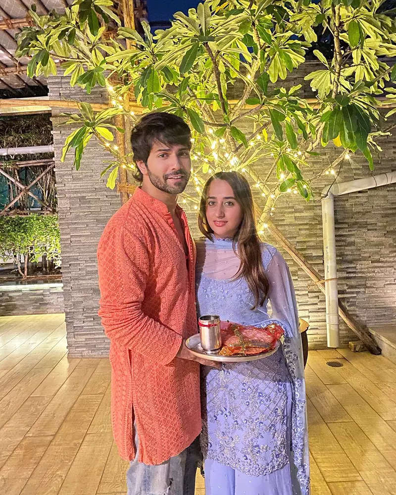Lovely pictures from Varun Dhawan and Natasha Dalal's first Karwa Chauth celebration