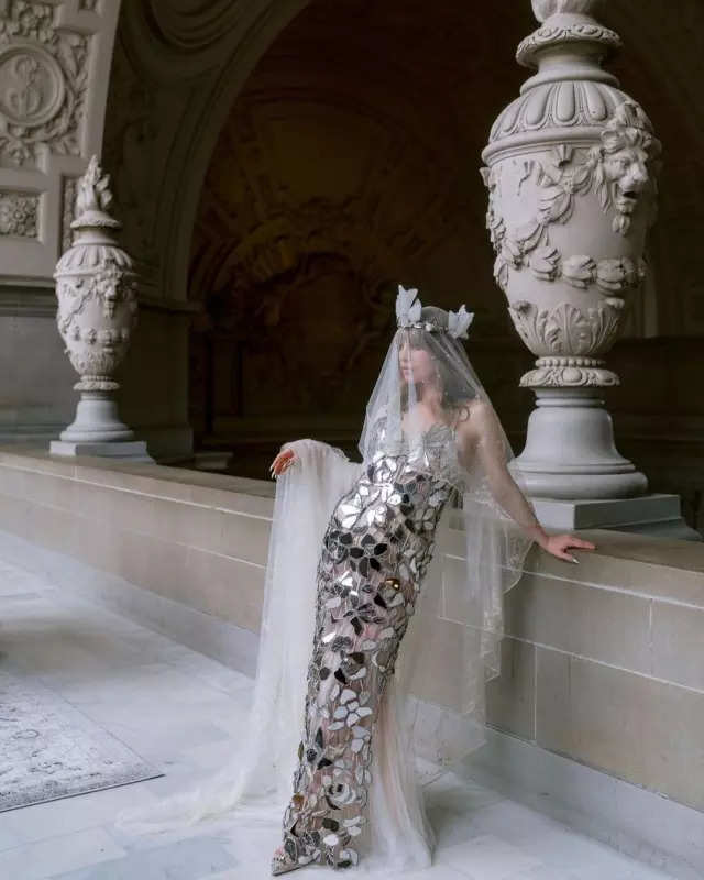 Oil heiress Ivy Getty walks down the aisle in a breathtaking gown covered in mirror shards to marry Tobias Engel, see dreamy wedding photos
