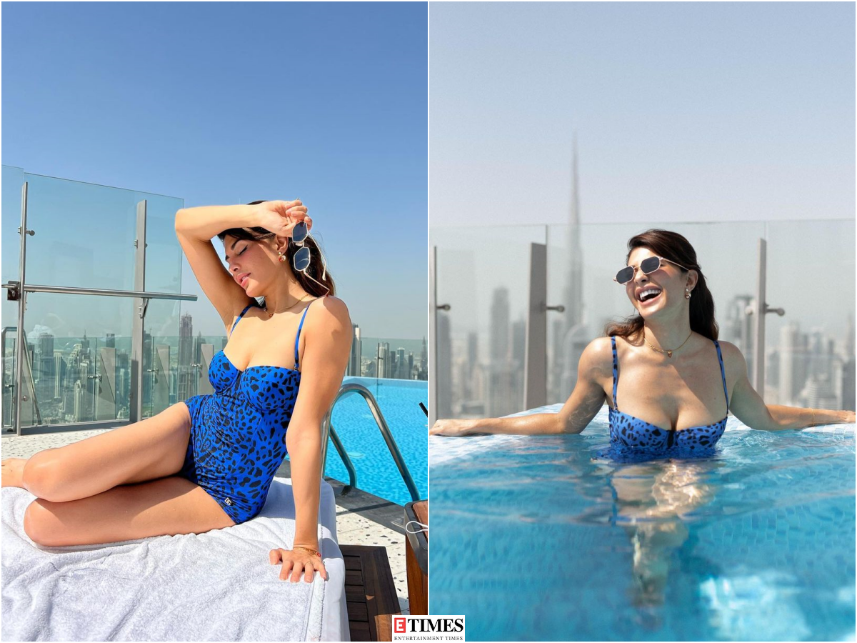 Jacqueline Fernandez turns pool baby as she paints Instagram blue in a stellar printed monokini, photos go viral