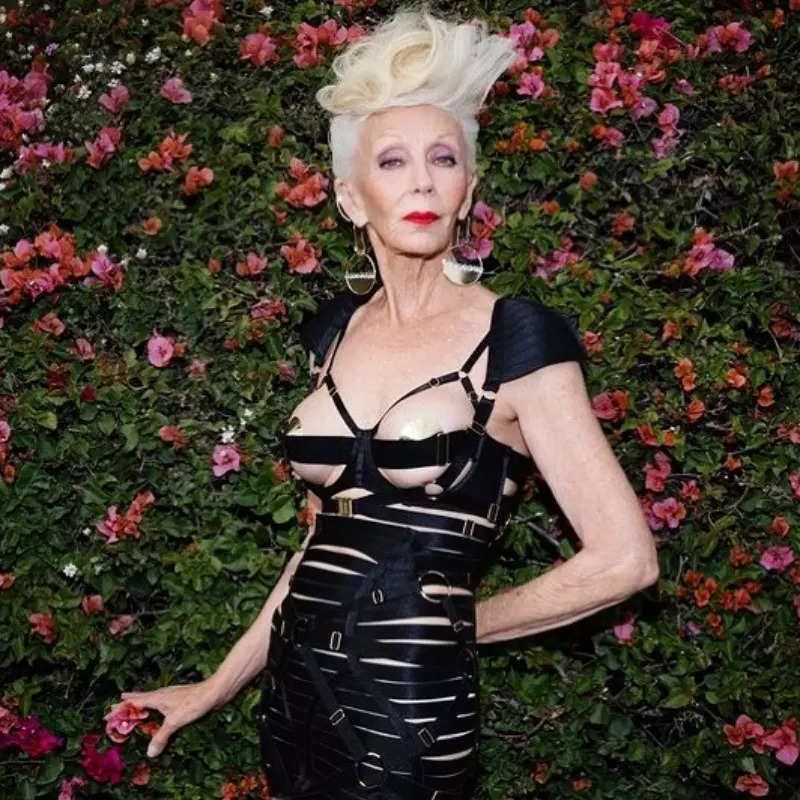 , the 72-year-old model proves that fashion and fun don't end with age! See photos that capture her energetic flair