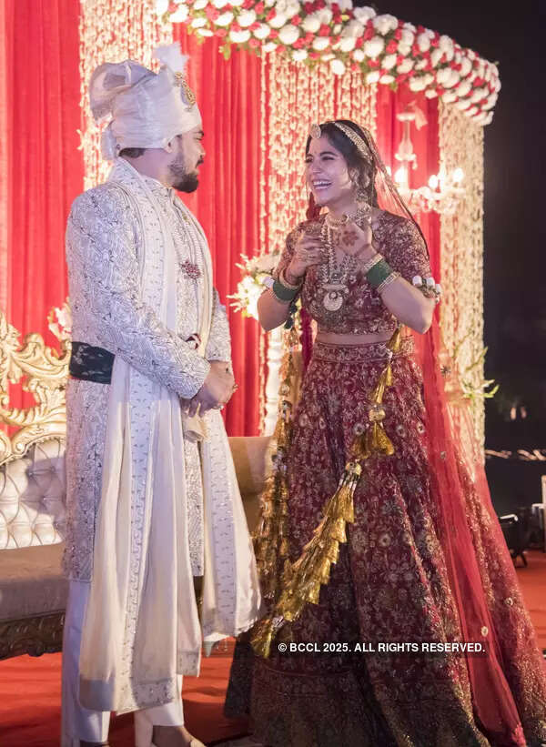 Candid pictures from actress Anshul Chauhan and Ateet Singh's star-studded wedding festivities