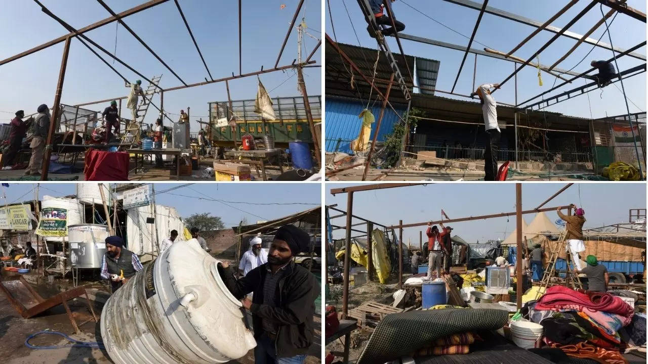 Photos of farmers packing up at Delhi borders