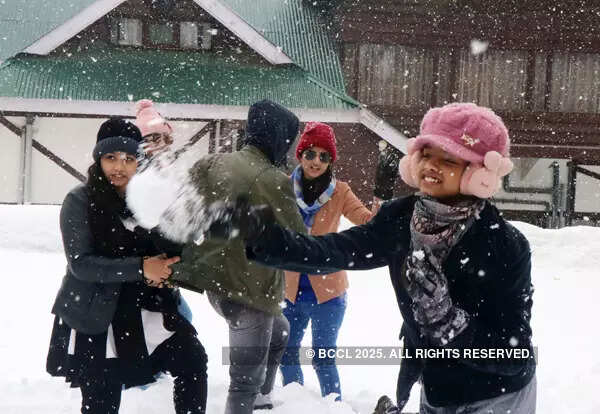 Tourists enjoy fresh snowfall in Kashmir; see pics
