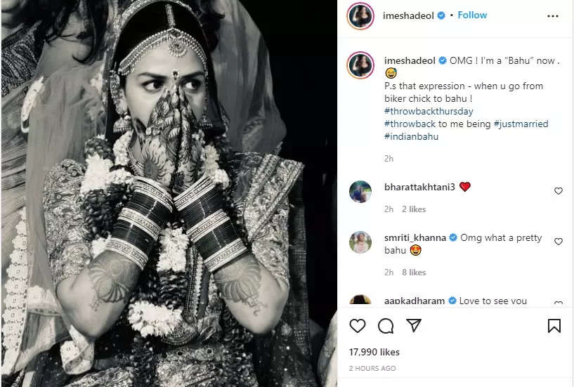 Esha shares a pic from her wedding day