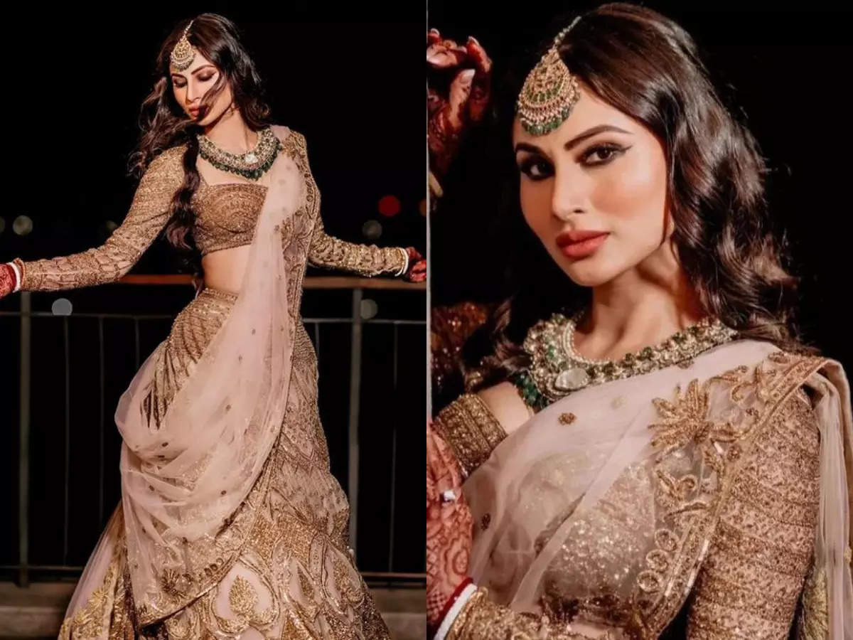 Mouni Roy&#39;s gold lehenga from her Sangeet is enchanting | The Times of India