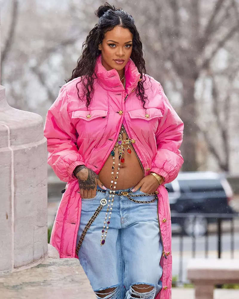 Latest pictures of Rihanna flaunting her baby bump for the first time from her stylish pregnancy shoot