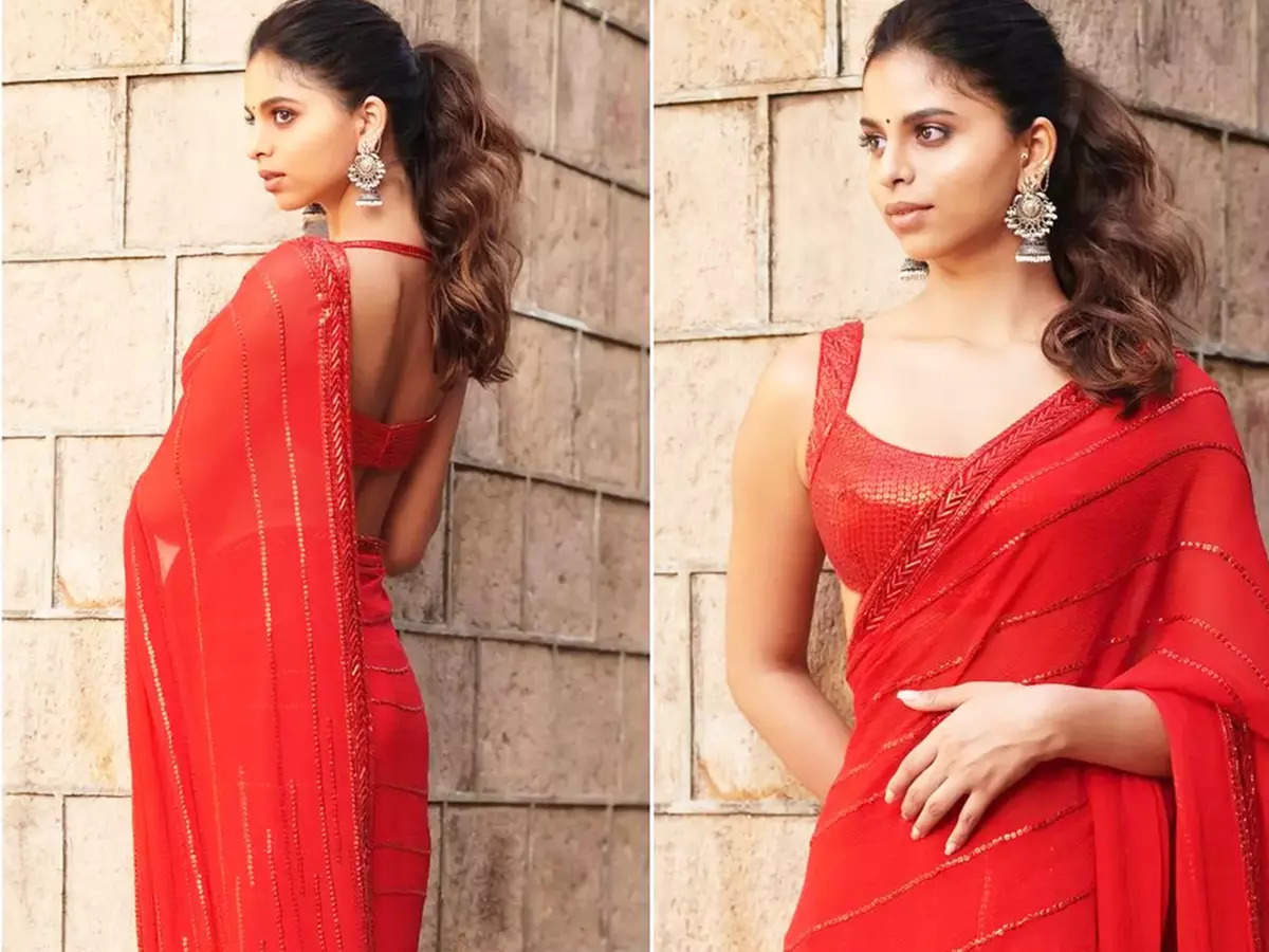 These mesmerising pictures of Suhana Khan in a red saree will leave you spellbound