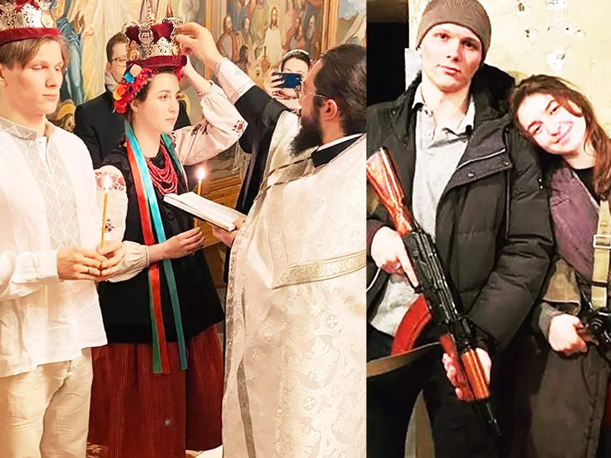 Viral pictures of newlywed Ukrainian couple who joins army to fight against Russian invaders