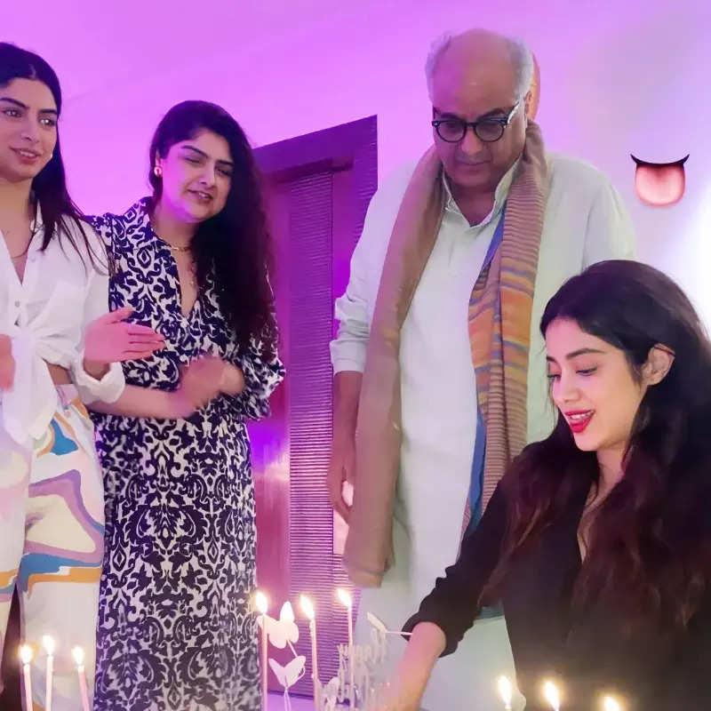 Inside pictures from Janhvi Kapoor's 25th neon themed birthday party with sisters Anshula, Khushi and dad Boney Kapoor