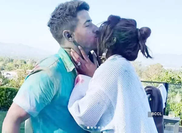 From kissing to playing with colour, Priyanka Chopra and Nick Jonas share joyful pictures from their Holi celebration